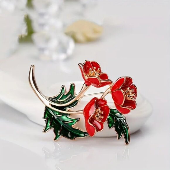 🍏50% OFF/3+...Red Poppy Flower Brooch - Picture 4 of 6